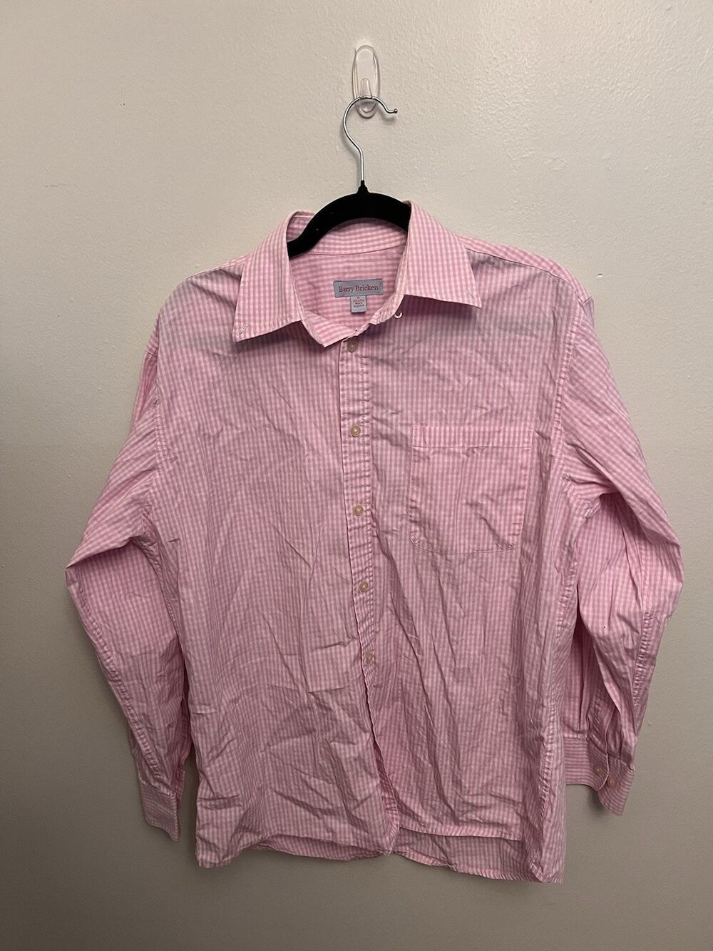 Barry Bricken Medium Mens Pink White Gingham Button Down Longsleeve Shirt Style